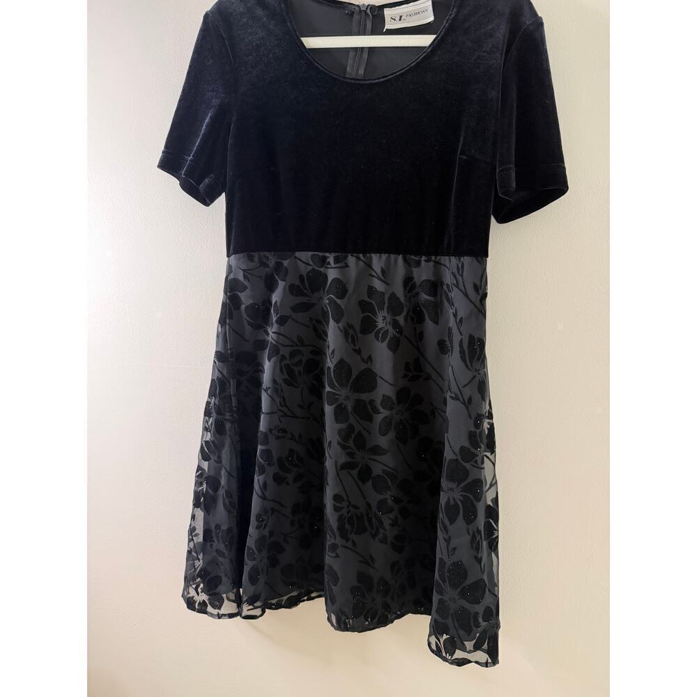 Vintage Y2K SL Fashions Womens Black Velvet Burnout Whinsigoth Floral Fairy 6 - Picture 3 of 6
